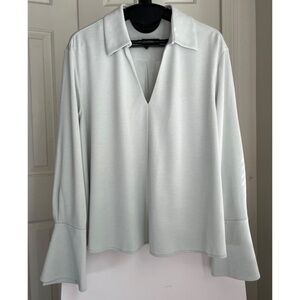 Rebecca Taylor Sand Washed Collared Shirt Blouse Light Sage Pullover, Size S
